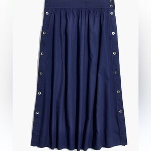 madewell side button midi a-line cotton skirt
